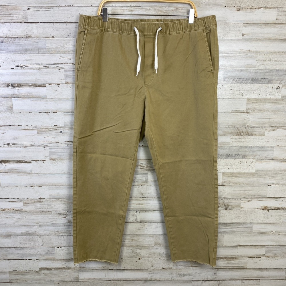 H&M LOGG Pants Women Brown L Raw Hem Elastic Waist Drawstring Jogger Casual